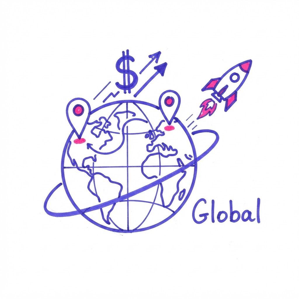 Boceto de un globo terráqueo con expansión internacional